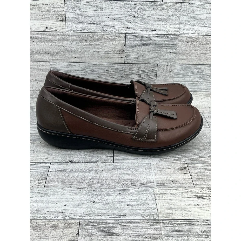 Clarks‎ Collection Brown Leather Tassel Bow Loafers Shoes Women Size 8.5 M